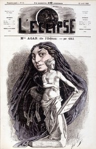 Mademoiselle Agar (van de Odéon) Actrice bij de Franse Academie. Tekening door Gill in de Eclipse