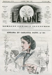 Portret van Adelina (1843-1919) en Carlotta Patti (1835-1889), Italiaanse operazangers. Cartoon door Gill, in 