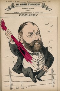 Portret van Adolphe Cochery, Franse advocaat en politicus, oprichter van de Ecole Superieure de Telegraphie. Cartoon door Gill, Parijs door Andre Gill