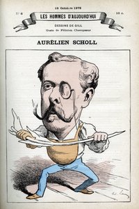 Portret van Aurelien Scholl (1833-1902), Franse journalist, schrijver en komiek. Cartoon door Gill, Parijs door Andre Gill
