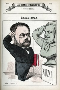 Portret van Emile Zola (1840-1902), Franse letterkundige. Karikatuur door Gill, Parijs.