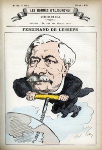 Portret van Ferninand de Lesseps (1805-1894), Franse diplomaat. Cartoon door Gill, in 