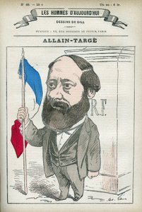 Portret van Francois Allain-Targe Allain Targe (1832-1902), een Franse advocaat, magistraat, journalist en politicus, hij was minister van Binnenlandse Zaken en minister van Financiën in het kabinet van Gambetta. Cartoon door Gill, Parijs.