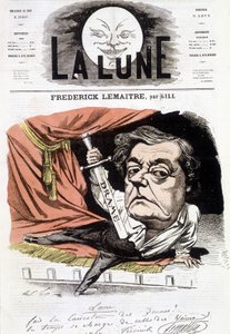 Portret van Frédérick Lemaître (1800-1876), Franse toneelspeler. Cartoon door Gill in 