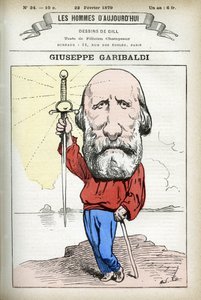 Portret van Giuseppe Garibaldi, Italiaanse politicus. Karikatuur door Gill, in 