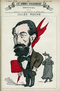 Portret van Jules Roche (1841-1923), een Franse politicus, hij was afgevaardigde en minister van handel en industrie van 1890 tot 1892. Cartoon door Gill, Parijs.