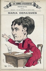 Portret van Maria Deraismes (1828-1894), een Franse letterkundige en feministe, zij richtte samen met Leon Richer, Louise Michel en Paule Minck de Association pour le droit des femmes op in 1869. Cartoon door Gill, Parijs. door Andre Gill
