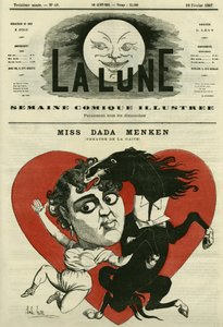 Portret van Miss Adah-Isaacs Menken, zangeres in het theatre de la Gaite in Parijs. Cartoon door Gill, in 