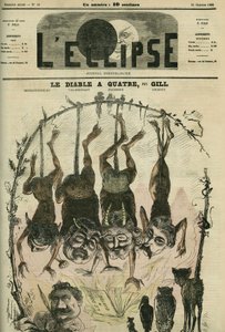 De Duivel heeft vier, politiek pamflet herontworpen door Mephistopheles alias Wolff, Villemessant, Duchesne, Lockroy, en zijn cartoonist Benassit. Omslag in 