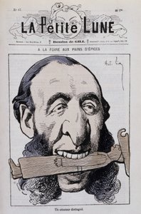 De peperkoekmarkt, een voorname amateur: Karikatuur door Jules Ferry antiklerikaal - in 