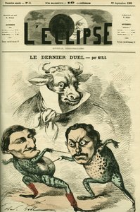 Het laatste duel, Prospero-Olivier kikkers (Prosper Olivier) Lissagaray (1838-1901) en Paul Granier de Cassagnac (1842-1904) willen zo groot zijn als een os, die Alfred de Musset en Victor Hugo vertegenwoordigen. Omslag in 