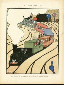 Illustratie door Andre Helle (1875-1945) in Le Rire, 25/01/08 - Kleine snelheid - Transport, Trein Spoorweg, Western Company door Andre Helle