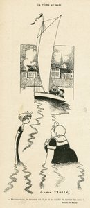 Illustratie van Andre Helle (1875-1945) in Le Rire, 03/09/10 - La peche au Mari - Vrije tijd, Liefde, Maritiem Marine Marine Kust, Obeite, Zeilen door Andre Helle