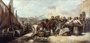 Aankomst van vissers in de Oude Haven van Marseille door Andre Marius Guindon