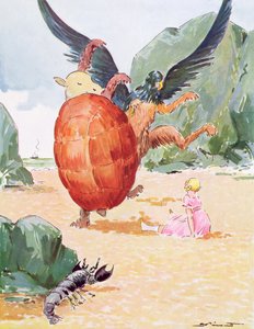 Alice, de Gryphon en de Mock Turtle, illustratie uit 