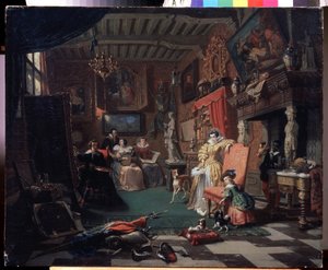 Het atelier van schilder Anthony van Dyck die een portret schildert door Andre Plumot