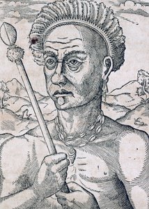 Koning Quoniambec, Brazilië (gravure) door Andre Thevet