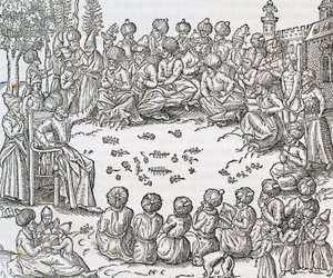 Ontmoeting tussen Turken en Arabieren, Marokko, gravure uit Universal Cosmology, door Andre Thevet, Parijs
