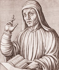 Portret van Alcuin (gravure) door Andre Thevet