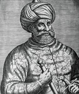 Portret van Khayr al-Din, bekend als Barbarossa (1465-1546), Turkse kaper en admiraal, gravure door Andre Thevet (1502-1590) door Andre Thevet