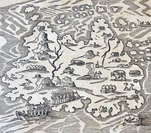 Trinity Island, gravure uit Universele Kosmologie, door Andre Thevet (1504-1592), Parijs door Andre Thevet