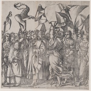 Sectie C: vrouwelijke martelaren en heiligen met banieren, uit De Triomf van Christus, 1836