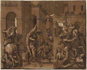 De ontvoering van de Sabijnse vrouwen, 1585 door Andrea Andreani