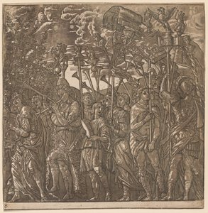 De Triomf van Julius Caesar: Soldaten die Banners en Standaarden Dragen