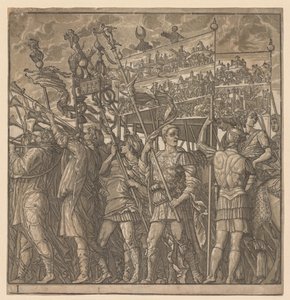 De triomf van Julius Caesar: Soldaten dragen de afbeeldingen van oorlog, 1593-99 door Andrea Andreani
