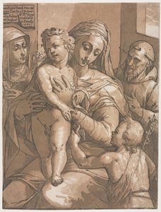 Maagd en Kind met St. Johannes, St. Catharina van Siena en St. Franciscus door Andrea Andreani