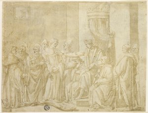 Heiligen Petrus en Paulus discussiëren met Simon Magus voor Nero (recto); Vijf scènes uit het verhaal van Mozes (verso) door Andrea Boscoli