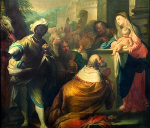 De Aanbidding der Wijzen, detail van de drie koningen door Andrea Casali