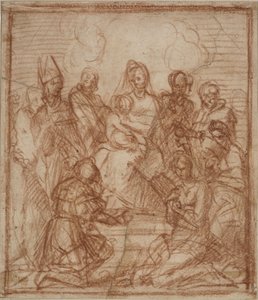 Madonna met kind en acht heiligen (compositiestudie voor het altaarschilderij in Sarzana) door Andrea del Sarto