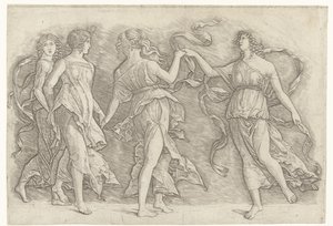 Vier dansende vrouwen door Andrea Mantegna (school of)