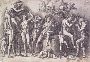 Een Bacchanaal met een Wijnpers, ca. 1475 door Andrea Mantegna