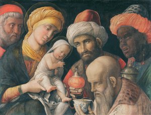 Aanbidding der Wijzen, ca.1495-1505 door Andrea Mantegna