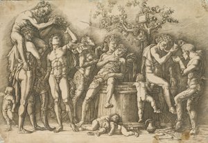 Bacchanaal met een Wijnvat, ca.1470-90 door Andrea Mantegna