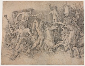 Slag van de Zeegoden - linker gedeelte door Andrea Mantegna