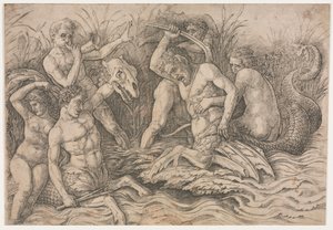 Slag van de Zeegoden - rechterdeel, ca. 1485-88 door Andrea Mantegna