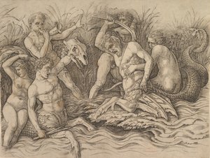 Slag van de Zeegoden (detail) door Andrea Mantegna