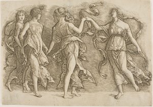 Vier vrouwen dansen door Andrea Mantegna