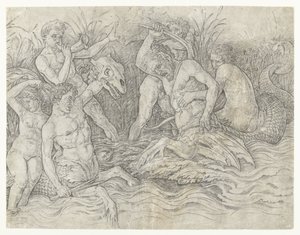 Gevecht tussen tritons met nereïden op hun rug (Gevecht van zeegoden) door Andrea Mantegna