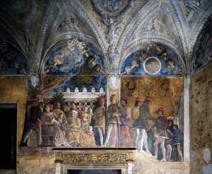 Ludovico Gonzaga, Marsilio Andreasi, Barbara van Brandenburg met haar dochter Paula en Rodolfo Gonzaga door Andrea Mantegna