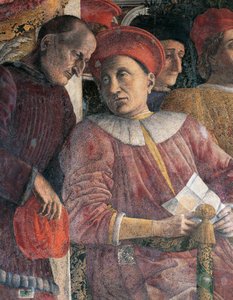Ludovico Gonzaga en raadsman Marsilio Andreasi, detail van Hofmuur door Andrea Mantegna, fresco, San Giorgio Kasteel, Huwelijkskamer of Camera Picta, Mantua door Andrea Mantegna