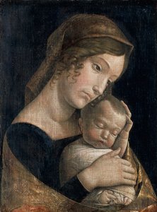 Madonna en slapend kind door Andrea Mantegna
