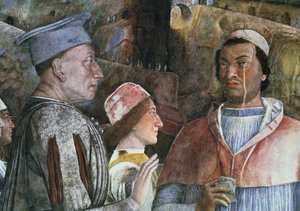 Marchese Ludovico Gonzaga III van Mantua begroet zijn zoon Kardinaal Francesco Gonzaga (detail)