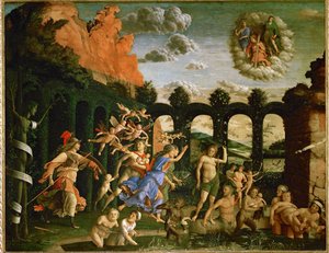 Minerva, Wijsheid, de Ondeugden verjagen uit de Tuin der Deugd ... door Andrea Mantegna