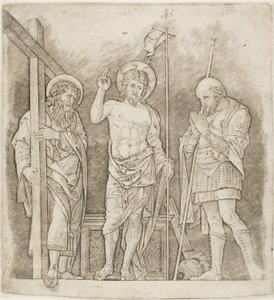 Verrezen Christus tussen de heiligen Andreas en Longinus door Andrea Mantegna