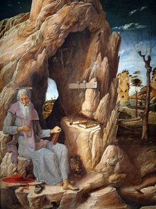 De heilige Hiëronymus Boetvaardig in de Woestijn door Andrea Mantegna