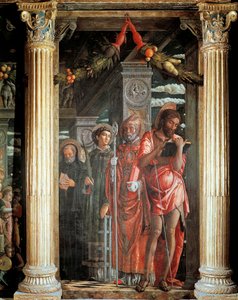 Heiligen Johannes en Lorenzo en twee Heiligen (detail) door Andrea Mantegna